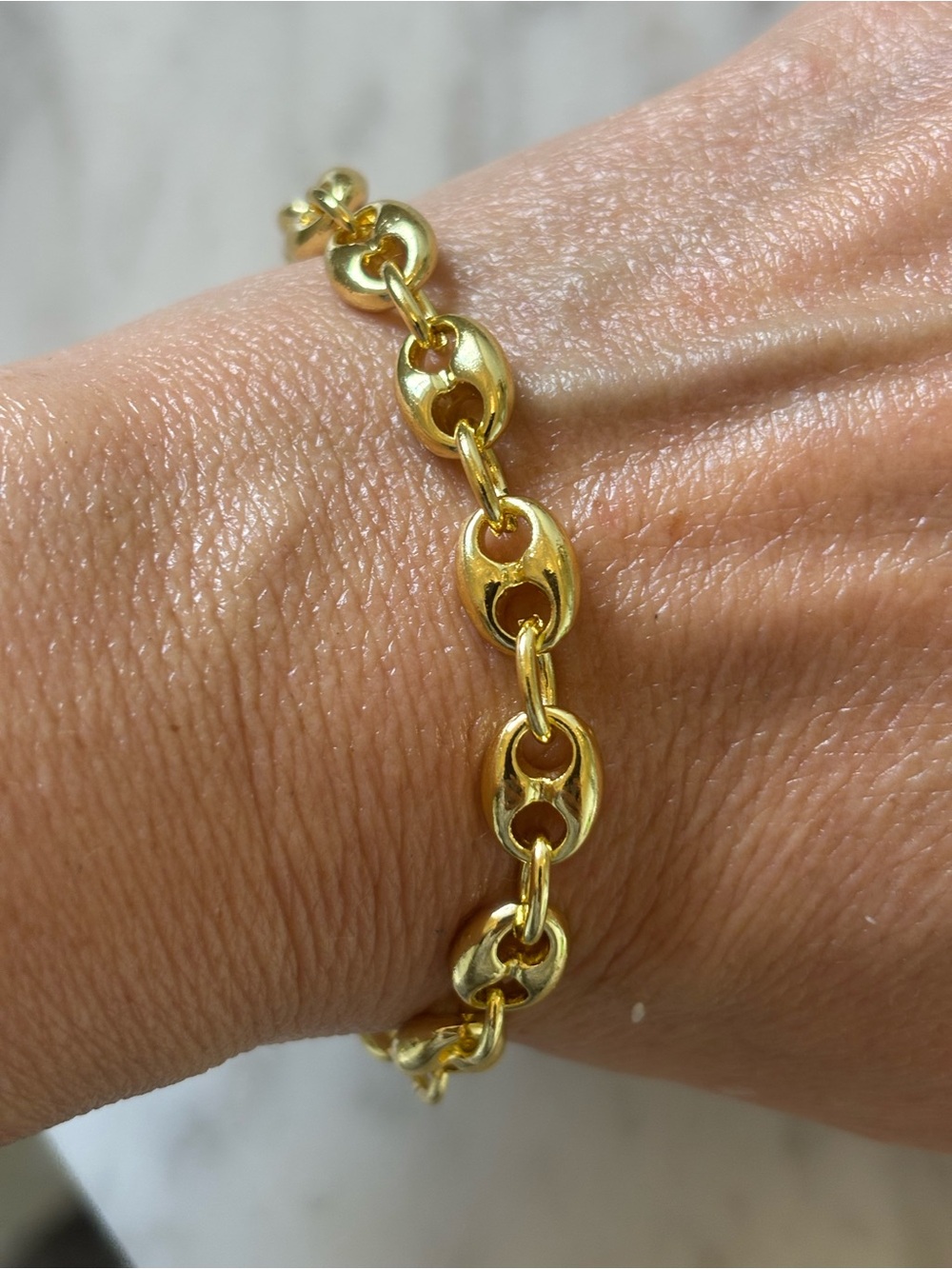 14k yellow Gold Plated Puffy Puffed Anchor Mariner Link Chain bracelet new 8mm
